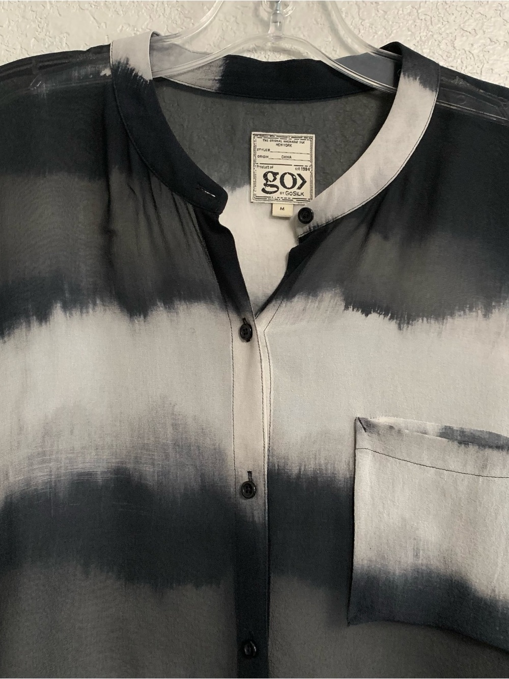 Go Silk Top Blouse Womens M Silk Tie Dye Button Up Tunic Sheer Boho Beach Artsy - Picture 3 of 16